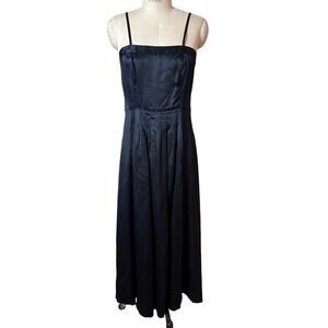 Vintage 80s Bruce Oldfield Black Silk Satin Long Party Dress Size 10